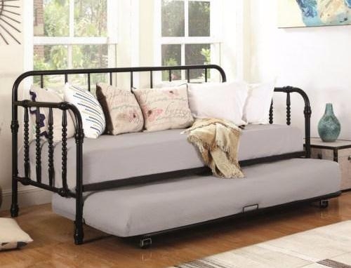 Traditional Black Metal Daybed with Turned Spindles and Trundle