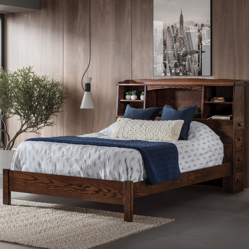 Traditional Bookcase Bed with Integrated Side Drawers
