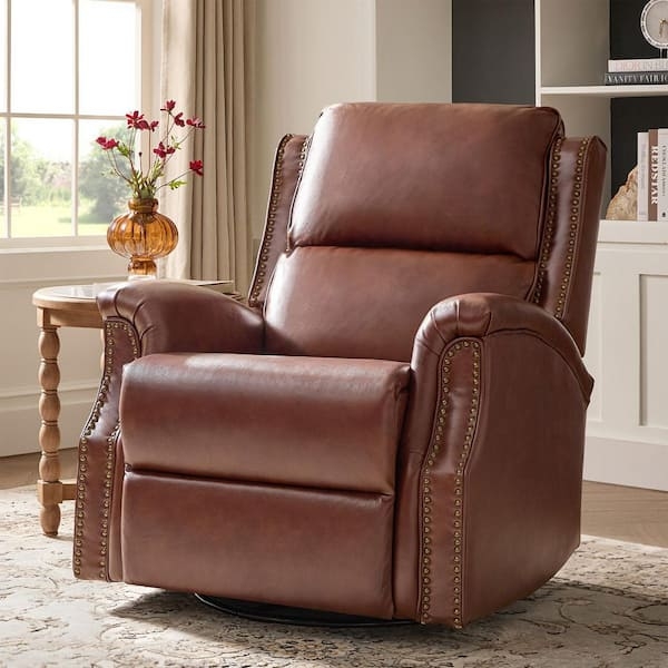 Traditional Brown Recliner with Brass Nailhead Trim