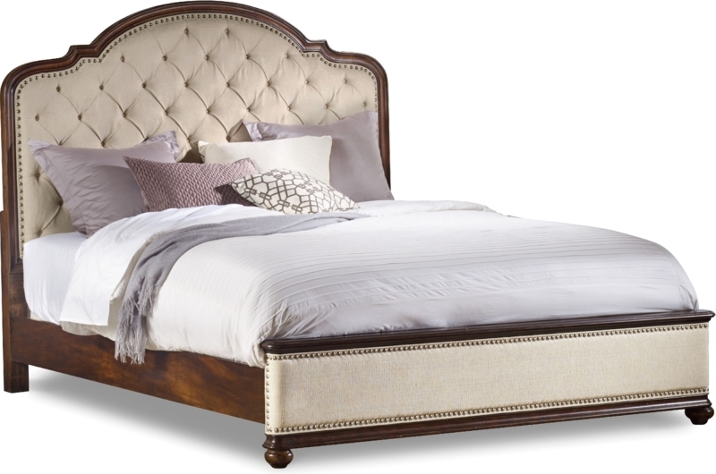 Traditional Camelback Upholstered Bed with Diamond Tufting & Nailhead