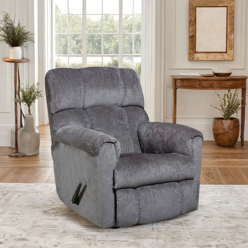 Traditional Charcoal Rocker Recliner with Segmented Back Cushion