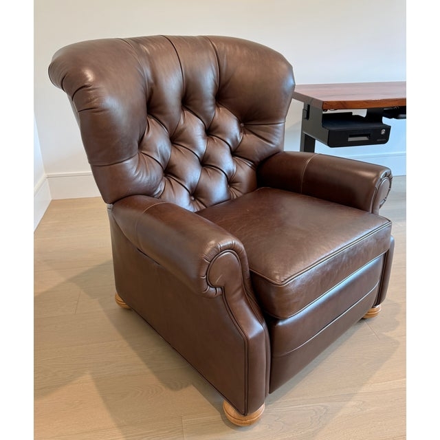 Traditional Chesterfield Chair, Leather-Like Recliner with Bun Feet