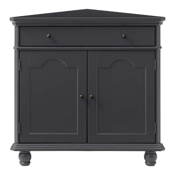 Traditional Corner Accent Cabinet Charcoal Black with Bun Feet Details