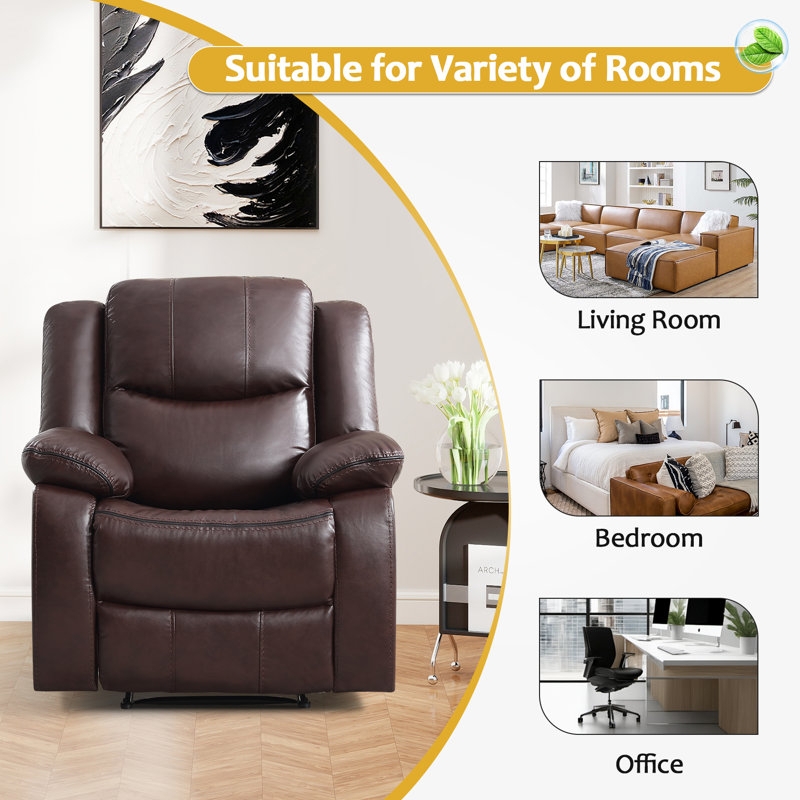 Traditional Dark Brown Manual Recliner with Breathable Leather Texture