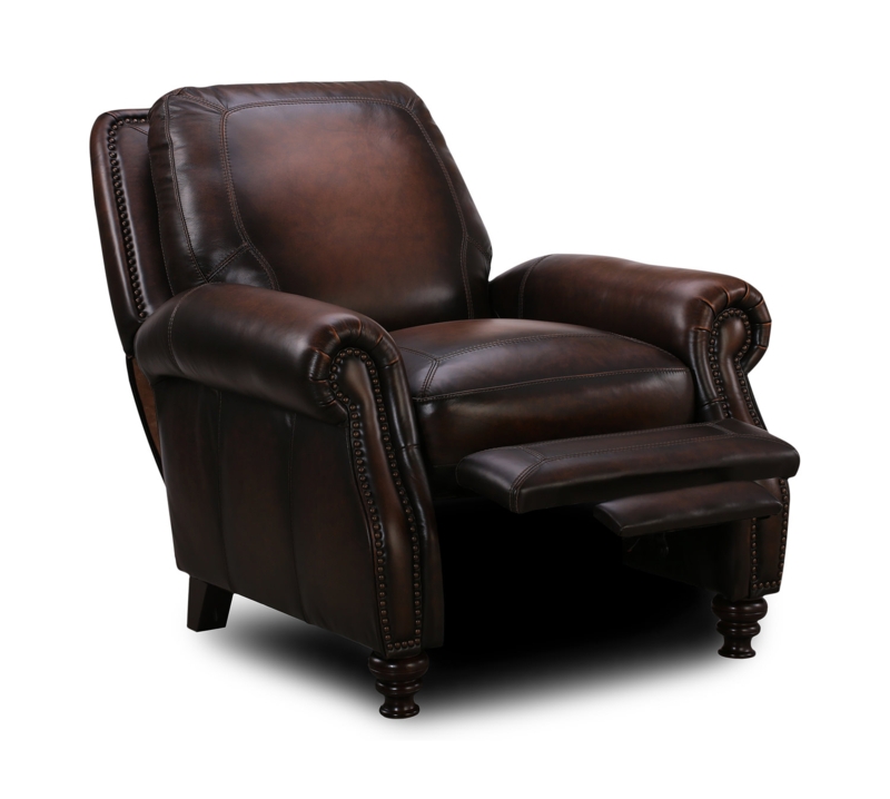 Traditional Dark Brown Recliner with Turned Legs and Nailhead Trim