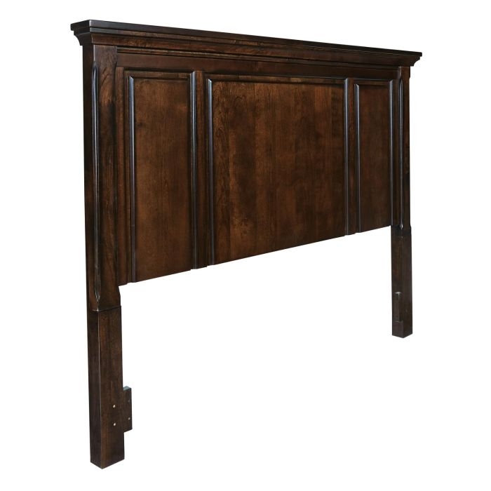 Traditional Dark Wood Headboard with Crown Molding & Recessed Panels
