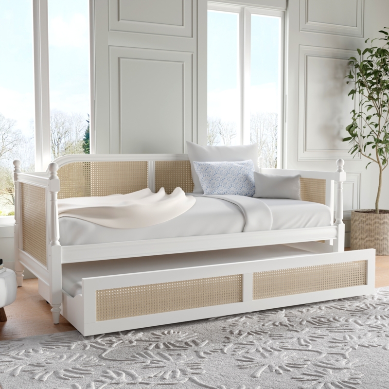 Traditional Daybed with Woven Cane Panels and Turned Posts