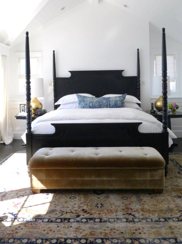 Traditional Four Poster Bed with Turned Posts and Shaped Headboard