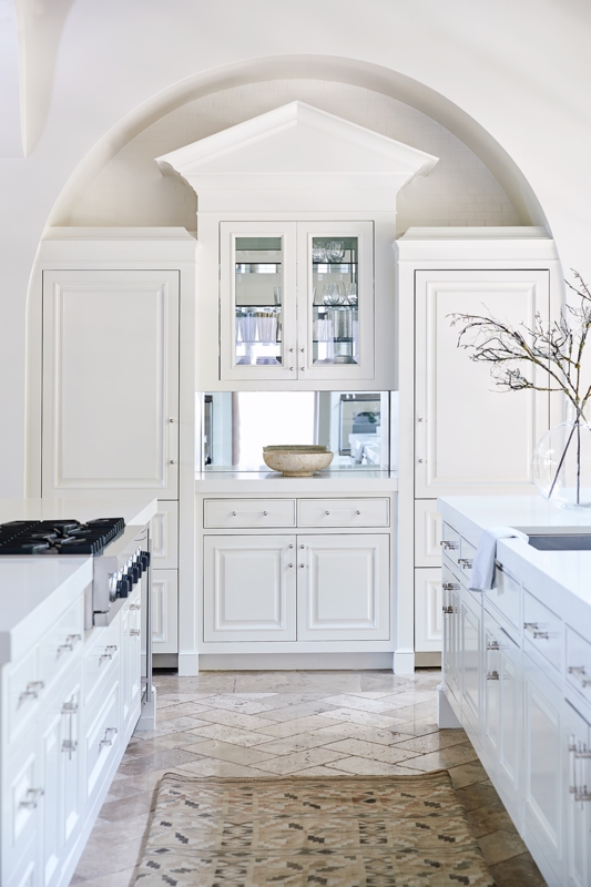 Traditional Kitchen with Arched Alcove Hutch and Pediment Detail