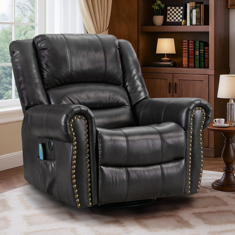 Traditional Leather-Like Recliner with Nailhead Trim and Rolled Arms