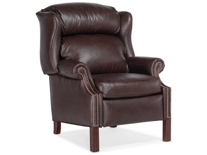Traditional Leather-Like Wingback Recliner with Brass Nailhead Trim