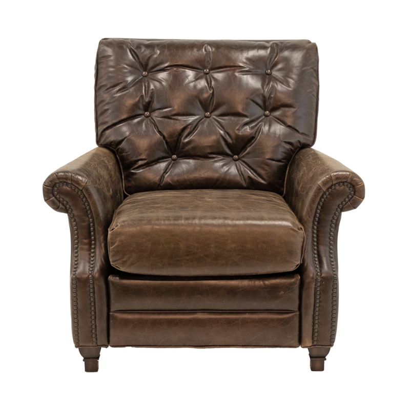 Traditional Library Chair, Leather-Like Recliner with Worn Texture