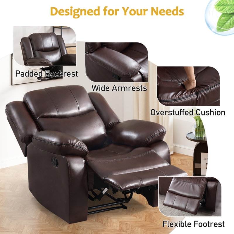 Traditional Manual Recliner featuring Tiered Padded Backrest and Footrest