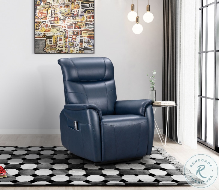 Traditional Navy Blue Lift Chair Recliner with Brass Nailhead Trim
