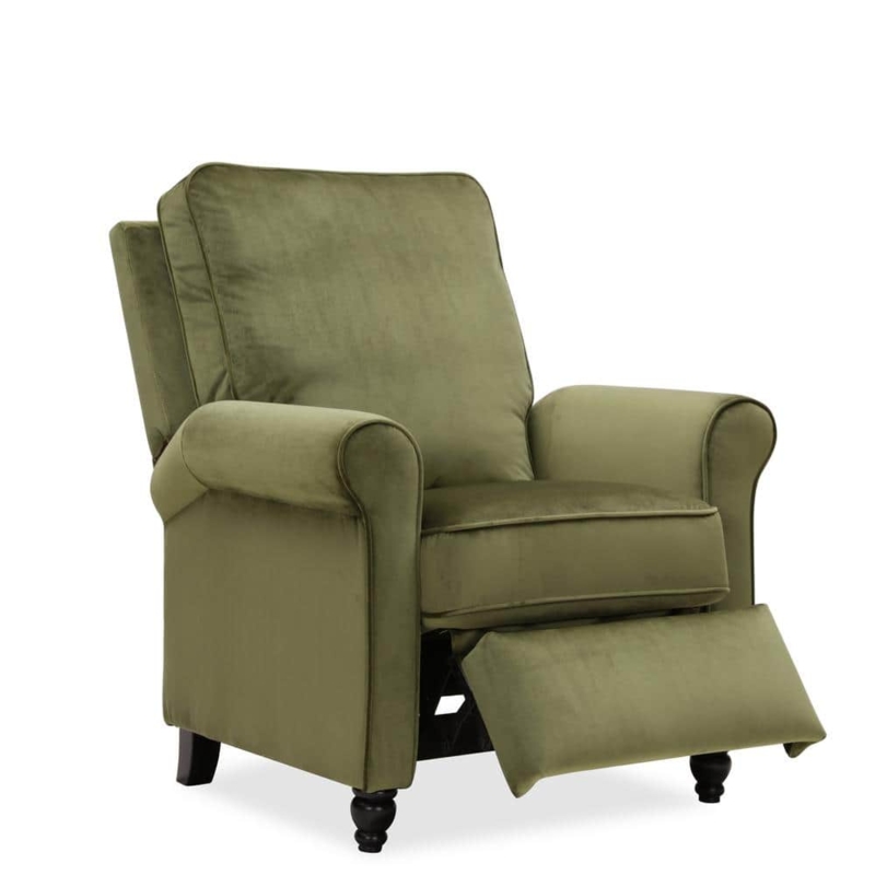 Traditional Recliner Chair Kale Green Velvet Turned Legs Push Back