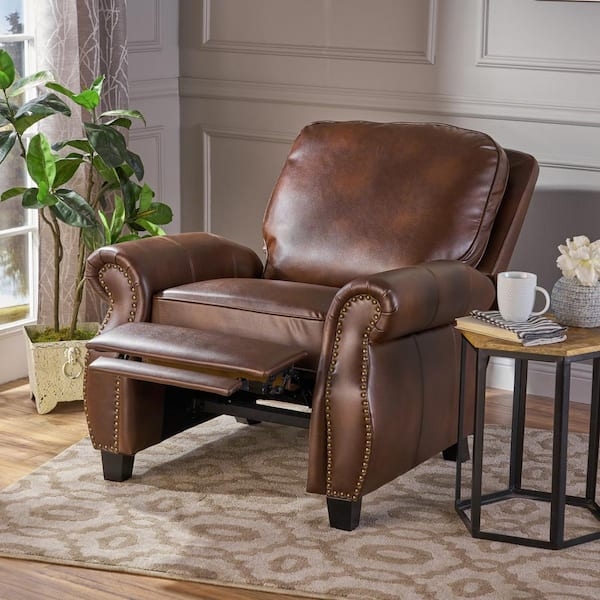 Traditional Rolled Arm Recliner Club Chair in Mottled Brown