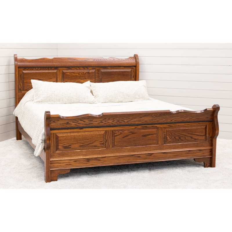Traditional Sleigh Bed Frame with Decorative Rope Molding and Panels