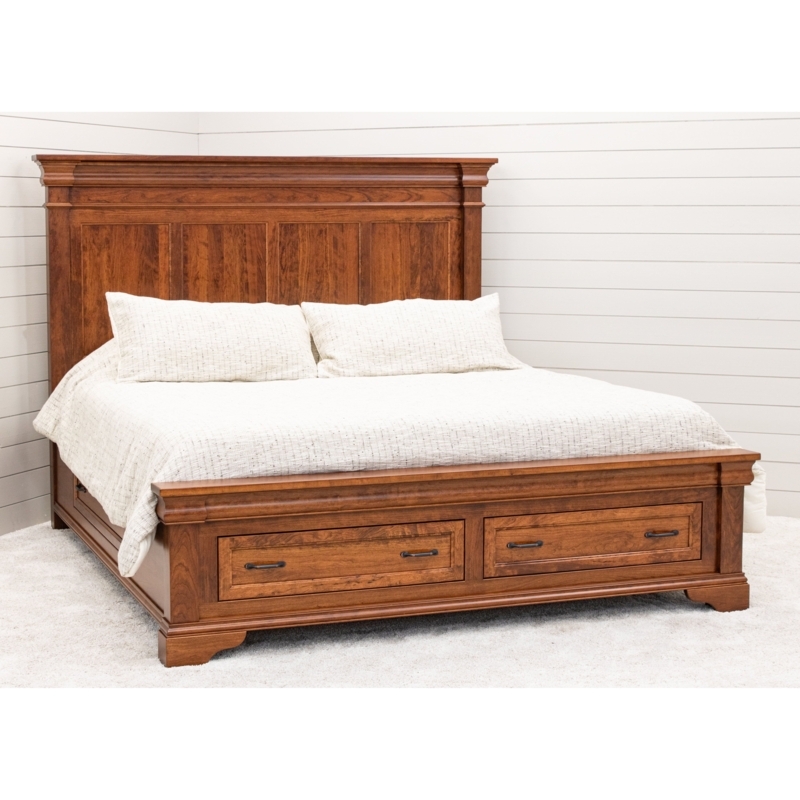 Traditional Storage Bed featuring Recessed Panel Headboard in Warm Brown