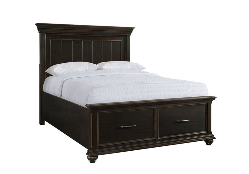Traditional Storage Bed with Bun Feet and Footboard Drawers