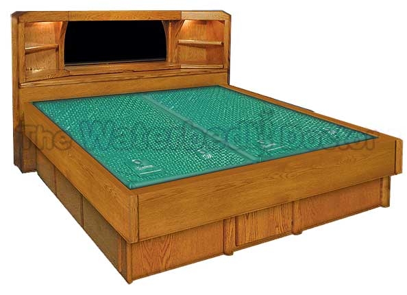 Traditional Storage Waterbed Hardside Frame with Bookcase Headboard