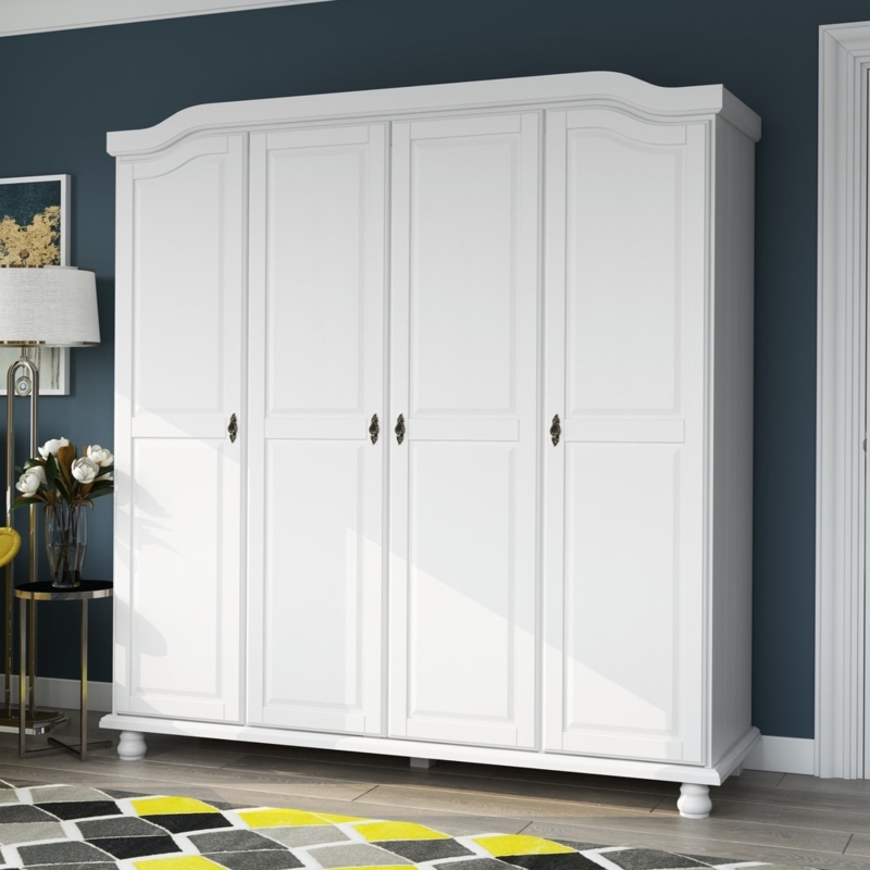 Traditional Wardrobe Armoire with Arched Top and Four Doors