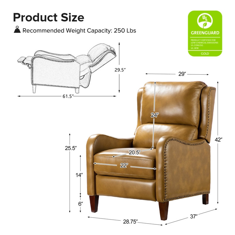 Traditional Wingback Recliner Chair with Tan Nailhead Trim