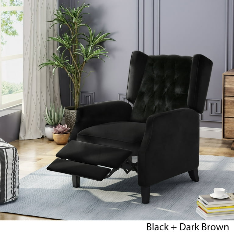 Traditional Wingback Recliner with Dark Wood Tapered Legs