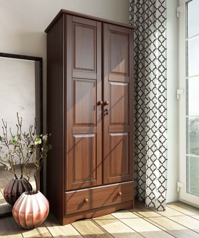 Traditional Wood Armoire with Six Panel Doors and Scalloped Base