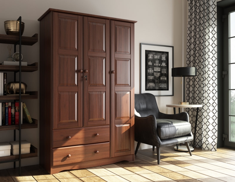 Transitional 3-Door Wardrobe Armoire in Mocha Finish