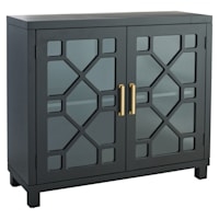 Transitional Accent Cabinet Geometric Glass Panes Gold Pulls