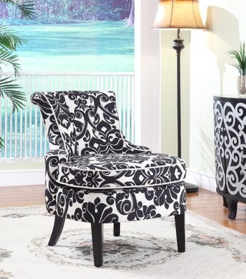 Transitional Accent Chair Swoop Back Floral White Welting