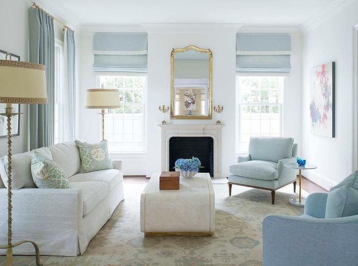 Transitional Accent Chairs, Light Blue Upholstery, Coastal Setting