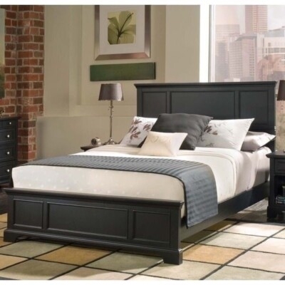 Transitional Bed Frame including Paneled Headboard and Matching Footboard