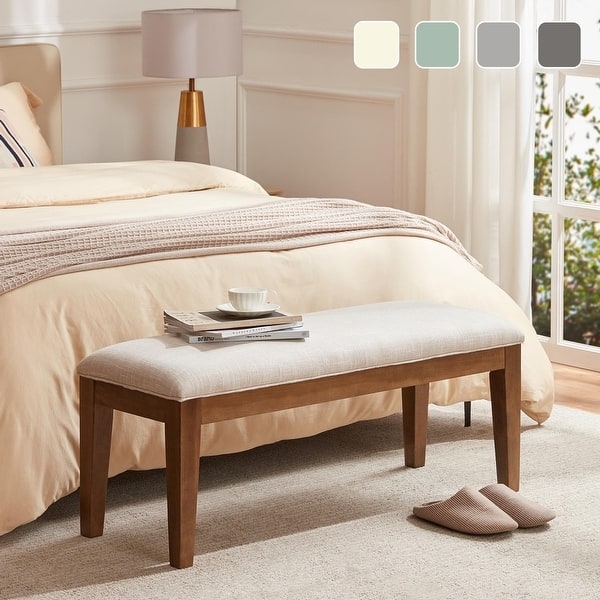 Transitional Bench with Warm Wood Frame and Tapered Legs