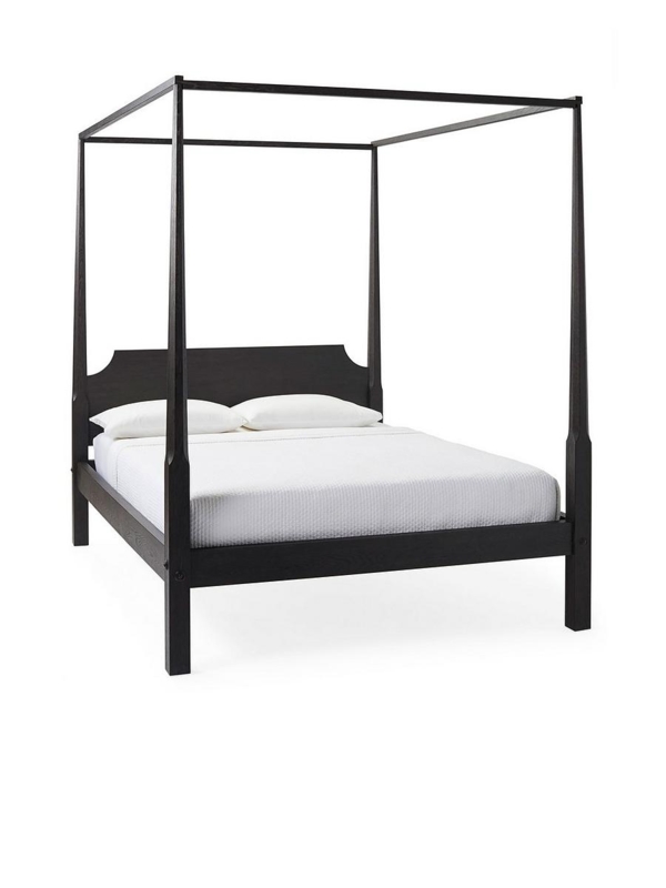 Transitional Canopy Bed with Shaped Headboard in Ebony Finish