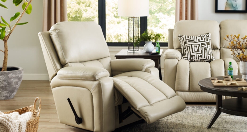 Transitional Cream Manual Recliner Chair with Overstuffed Silhouette