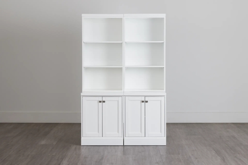 Transitional Double-Width Library Shelving with Shaker Doors
