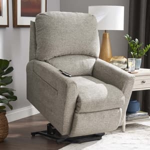 Transitional Heathered Grey Power Lift Recliner with Woven Texture