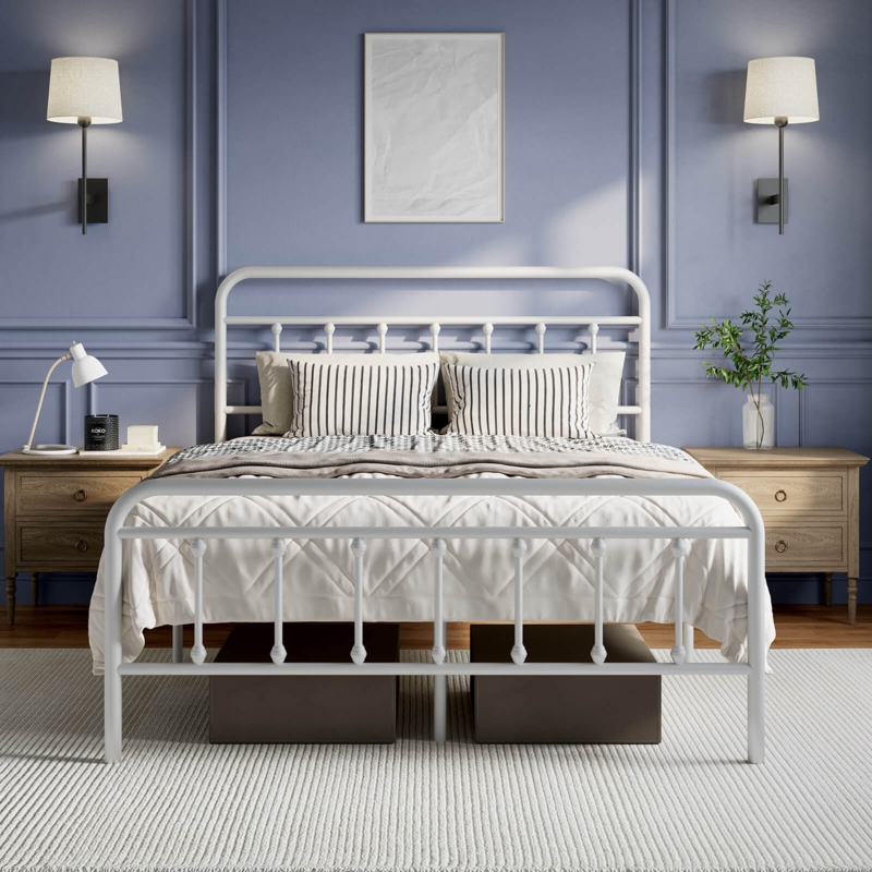 Transitional Metal Bed Frame White Spindle Silhouette Underbed Storage