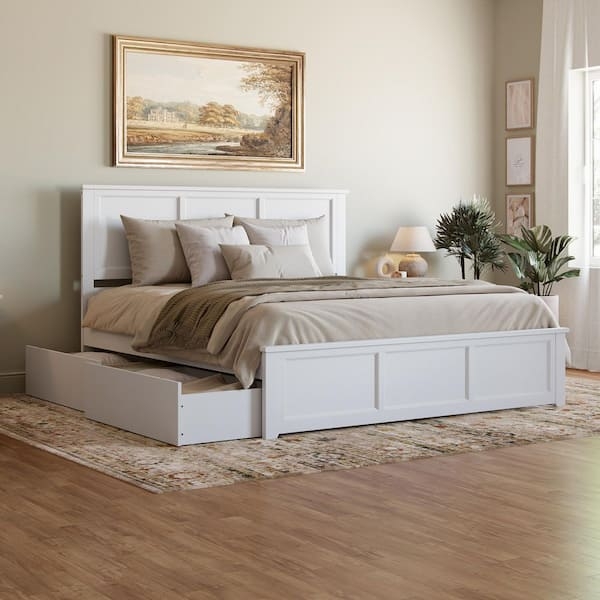 Transitional Platform Storage Bed King with Matching Footboard