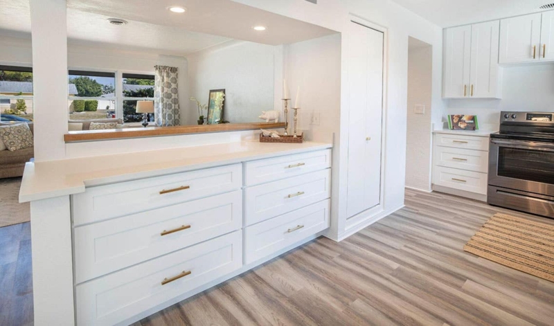 Transitional Shaker Kitchen Cabinets with Gold Hardware Accents