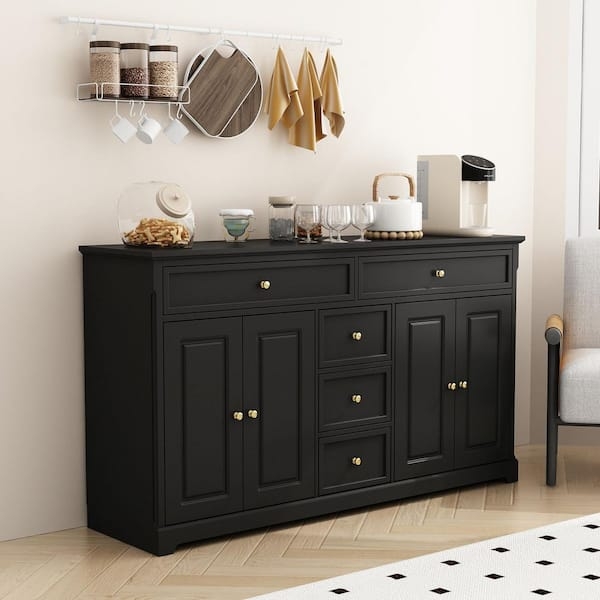 Transitional Sideboard Recessed Panels Gold Knob Hardware