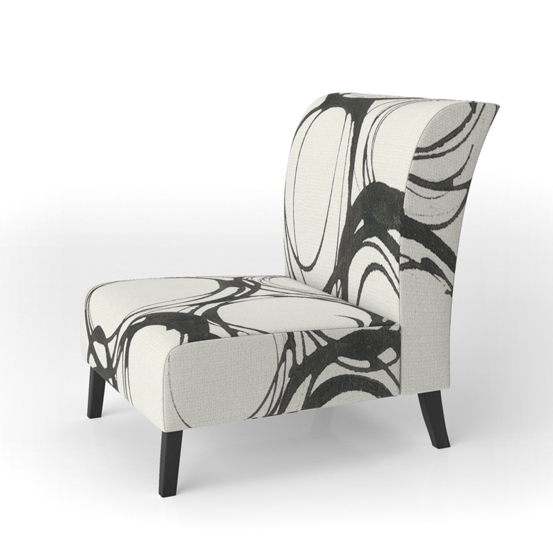 Transitional Slipper Chair Armless Abstract Swirl Motif
