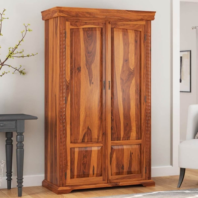 Transitional Solid Wood Armoire with Carved Side Columns