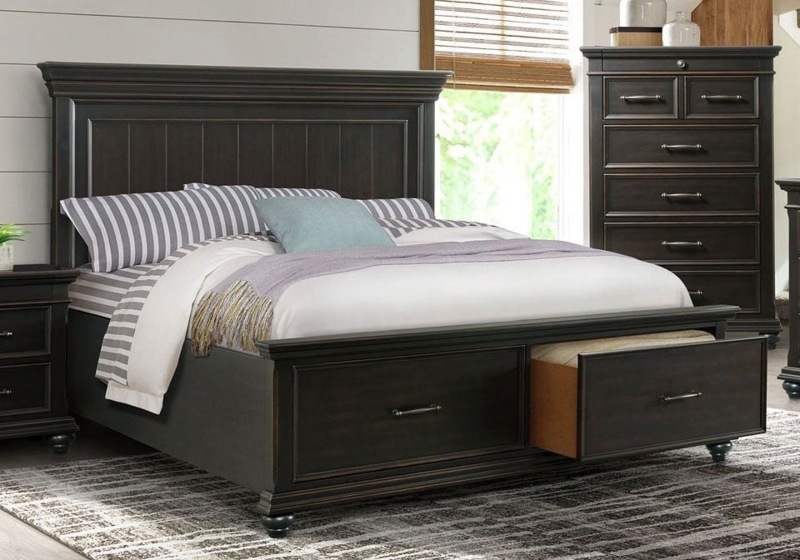 Transitional Storage Bed Paneled Headboard Footboard Drawers