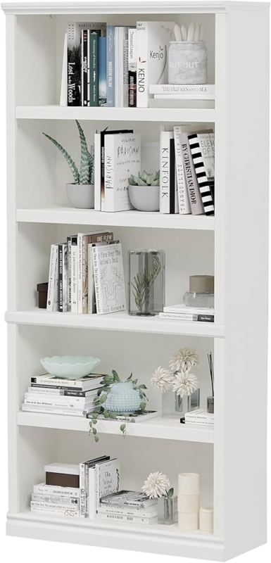 Transitional White Bookshelf Featuring Thick Profile Shelving