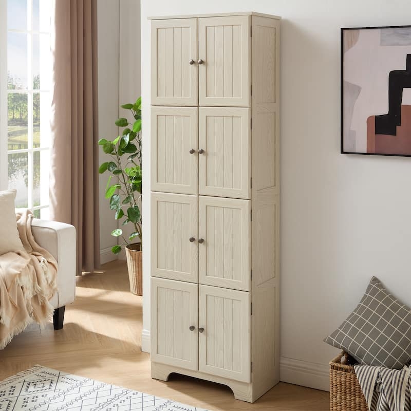 Transitional White Pantry Cabinet for Tall Kitchen Storage