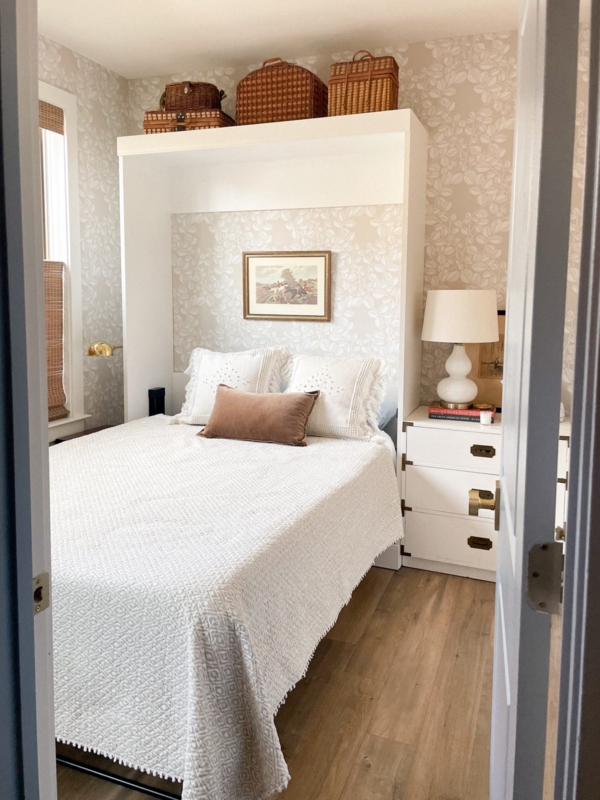 Transitional White Queen Murphy Bed, Matte Finish Cabinet Design