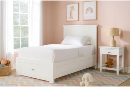 Transitional White Twin Storage Bed with Panel Headboard