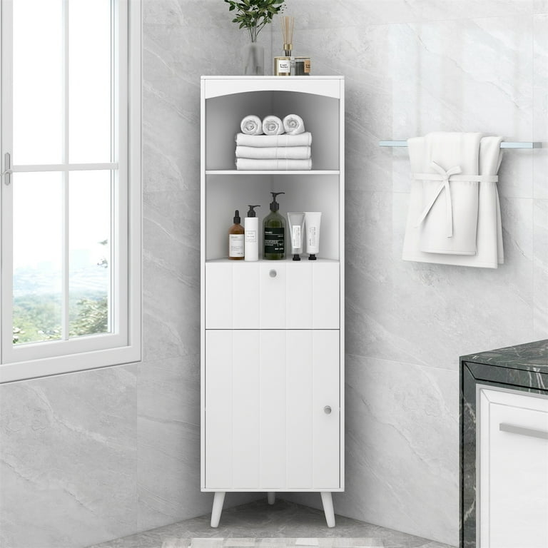 Triangular Corner Cabinet with Vertical Grooves and Tapered Legs